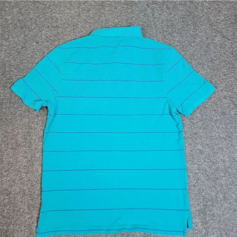 Vintage J.Crew Men’s Polo Shirt M Turquoise Blue Stripe Cotton Short Sleeve